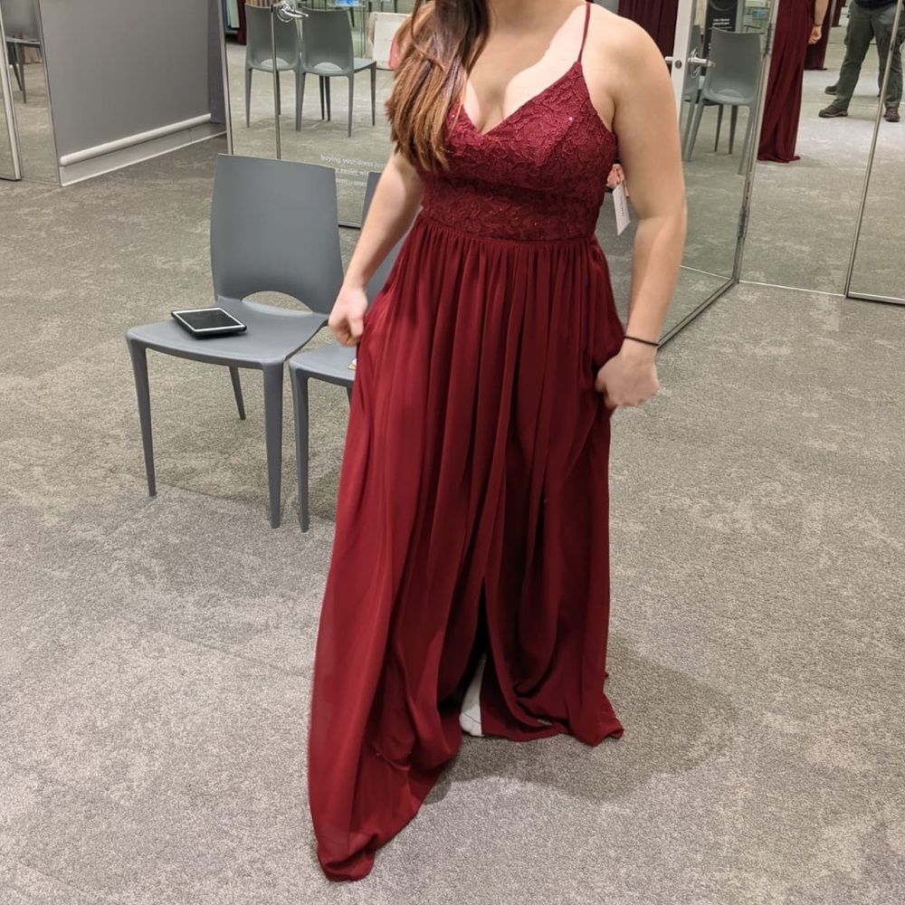 David’s Bridal Lace Back Chiffon ALine Long Dress